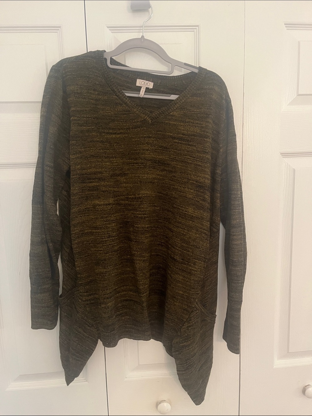 Logo Marled Olive & Black V-Neck Sweater